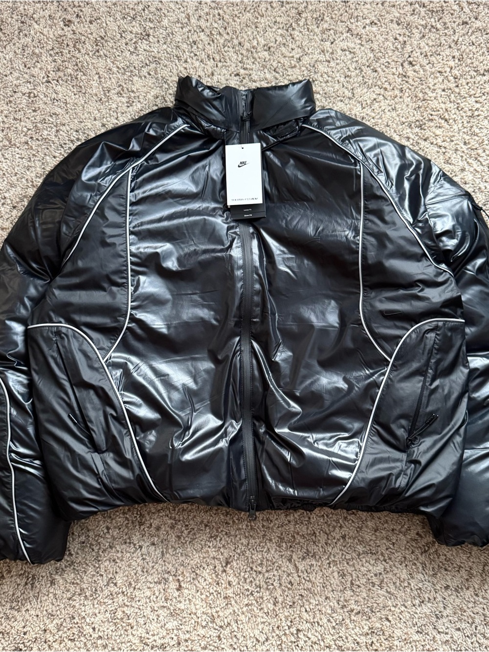 Nike Tech Mens Large Bubble Zip Jacket Therma-FIT ADV Down Fill Puffer Black NEW